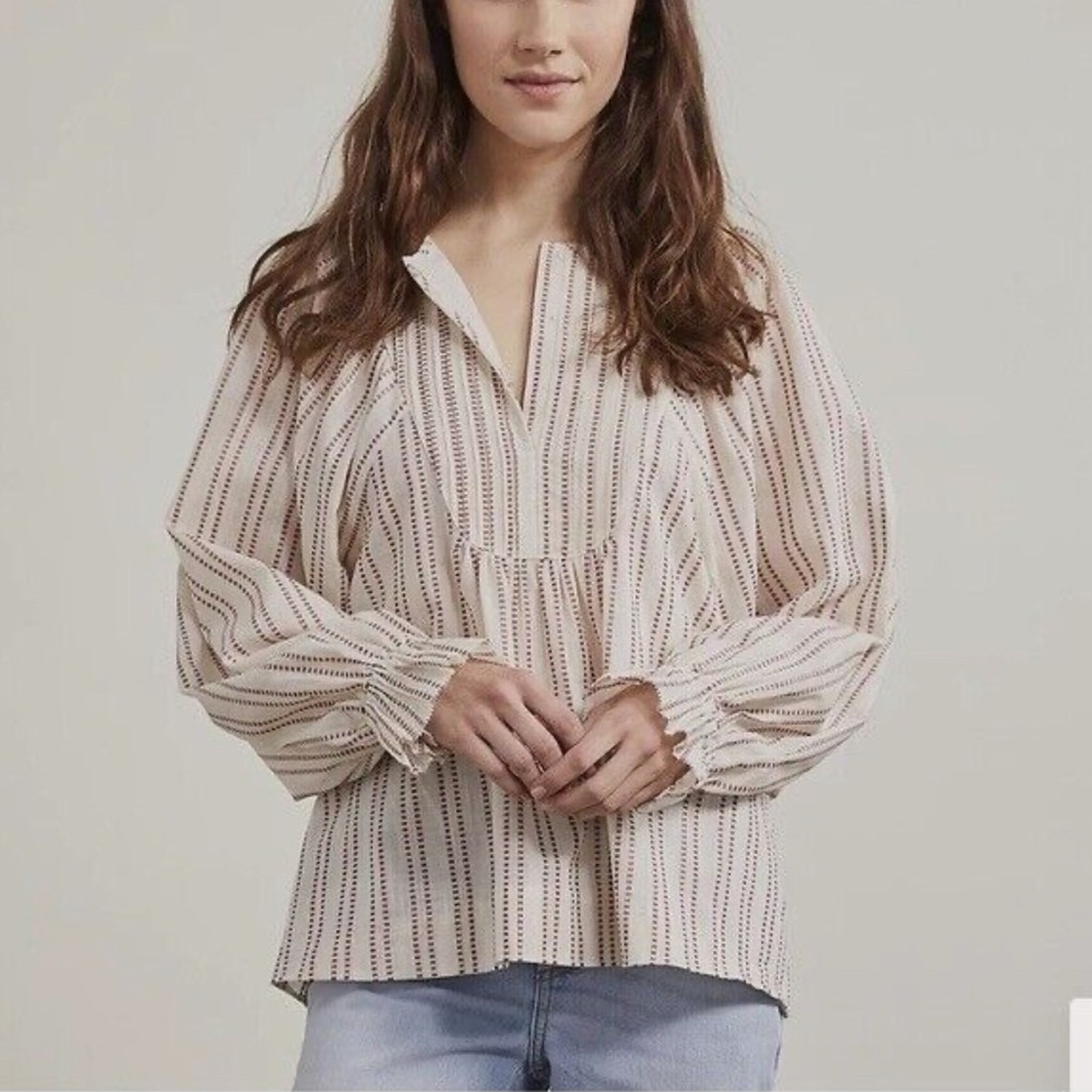 ELIZABETH AND JAMES Stripe Pintuck Peasant Blouse Top Women’s Size M Boho Ruffle